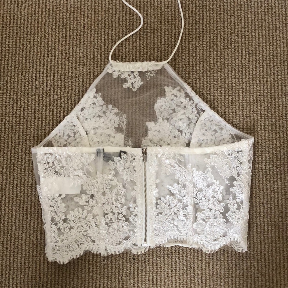 Embroidered Mesh halter crop top - Picture 3 of 5